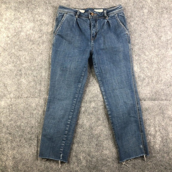Pilcro and the Letterpress 25 Petite l Straight Denim Jeans Raw Hem Classic Wash - Picture 1 of 12